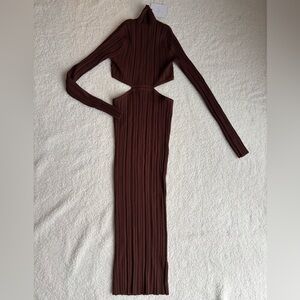 NWT Revolve brand l’Academie Brown Mock Neck Cutout Bodycon Midi Dress (size S)